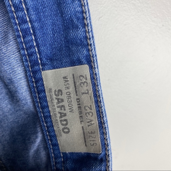 Diesel Safado 32 X34 Jeans Slim Straight Blue Denim Button Fly Distressed - Picture 4 of 11